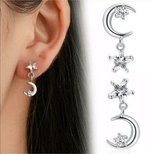 NWT Silver Plated  Star & Moon Dangle Earrings